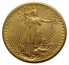 1907 gouden American Double Eagle (20 Dollar) munt St Gaudens Head No Motto Philadelphia