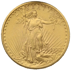 1908 gouden American Double Eagle (20 Dollar) munt St Gaudens Head Philadelphia No Motto