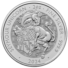 2024 2 troy ounce zilveren Tudor Beasts munt Seymour Unicorn