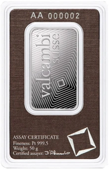 50g Platina Bar Valcambi Gemunt