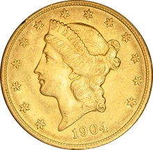 1904 $20 Double Eagle Liberty Head Gold Coin, Philadelphia