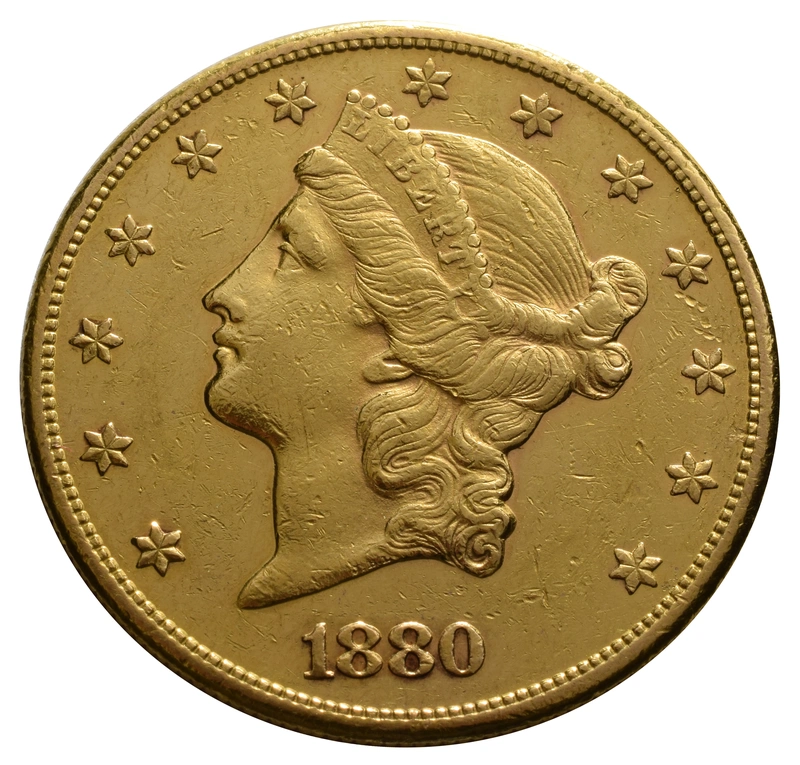 1880 $20 Double Eagle Liberty Head Gold Coin, San Francisco