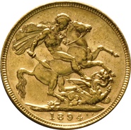 1894 Gold Sovereign - Victoria Old Head - London