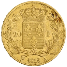 1818 20 French Francs - Louis XVIII Bare Head - A