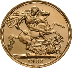 1982 gouden Sovereign munt Elizabeth II Decimaal Portret