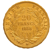 1858 20 French Francs - Napoleon III Bare Head - BB