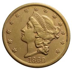 1869 gouden American Double Eagle (20 Dollar) munt Liberty Head San Francisco