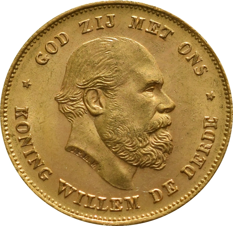 Dutch 10 Guilders Gold Coin Willem III 1875-1889