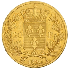 Franse 20 Francs Gouden Munt Lodewijk XVIII Naakt Hoofd