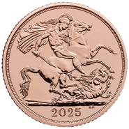 2025 £2 Twee Pond Gouden Munt (Dubbele Sovereign)