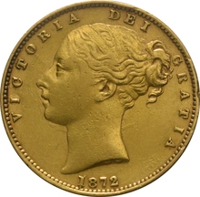 1872 Gold Sovereign - Victoria Young Head Shield Back- M