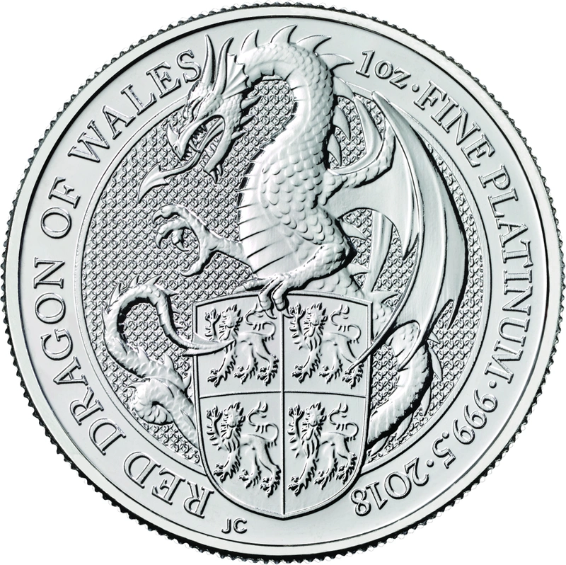 1oz Platinum Coin, The Red Dragon - Queens Beast