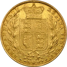 1853 Gold Sovereign - Victoria Young Head Shield Back- London