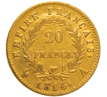 1814 20 French Francs - Napoleon (I) Laureate Head - A