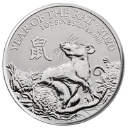 1 troy ounce zilveren Lunar UK munt - Rat - 2020