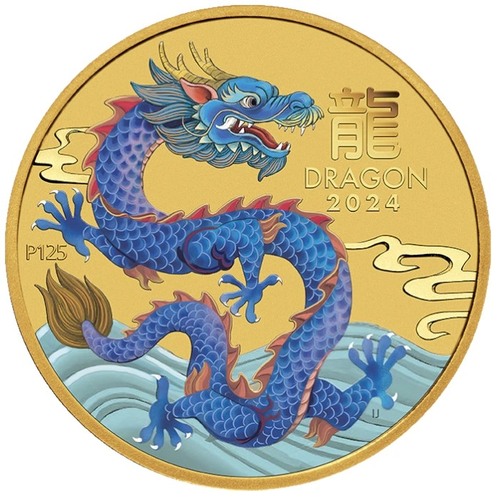 2024 1/10oz Perth Mint Jaar van de Draak Gekleurde Gouden Munt