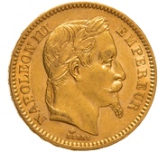 1864 20 French Francs - Napoleon III Laureate Head - A