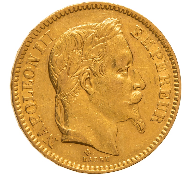 1863 20 French Francs - Napoleon III Laureate Head - BB
