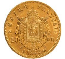 1862 20 French Francs - Napoleon III Laureate Head - A