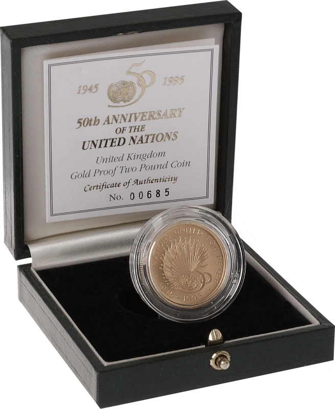 1995 Proof £2 Gold Coin United Nations 50th Anniversary Boxed