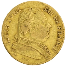 1814 20 French Francs - Louis XVIII Uniformed Bust - L