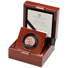 2025 Proof gouden Sovereign munt St George & The Dragon in doos