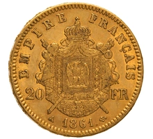 1861 20 French Francs - Napoleon III Laureate Head - A
