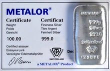 100 gram zilverbaar - Metalor