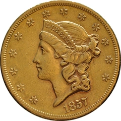 1857 gouden American Double Eagle (20 Dollar) munt Liberty Head San Francisco