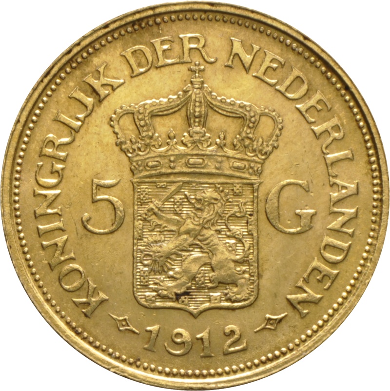 Gouden 5 gulden munt (Wilhelmina) 1912