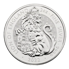 2022 2 troy ounce zilveren Tudor Beasts munt Lion of England
