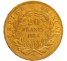 1854 20 French Francs - Napoleon III Bare Head - A
