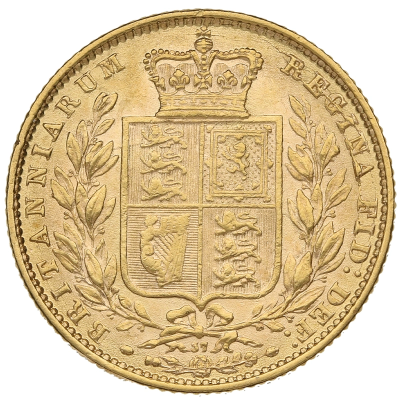 1872 Gold Sovereign - Victoria Young Head Shield Back- London
