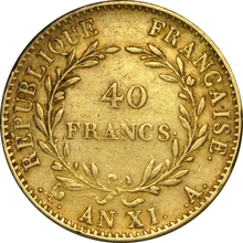 40 French Francs Napoleon First Consul Bare Head 1802-1804 AN 11-12