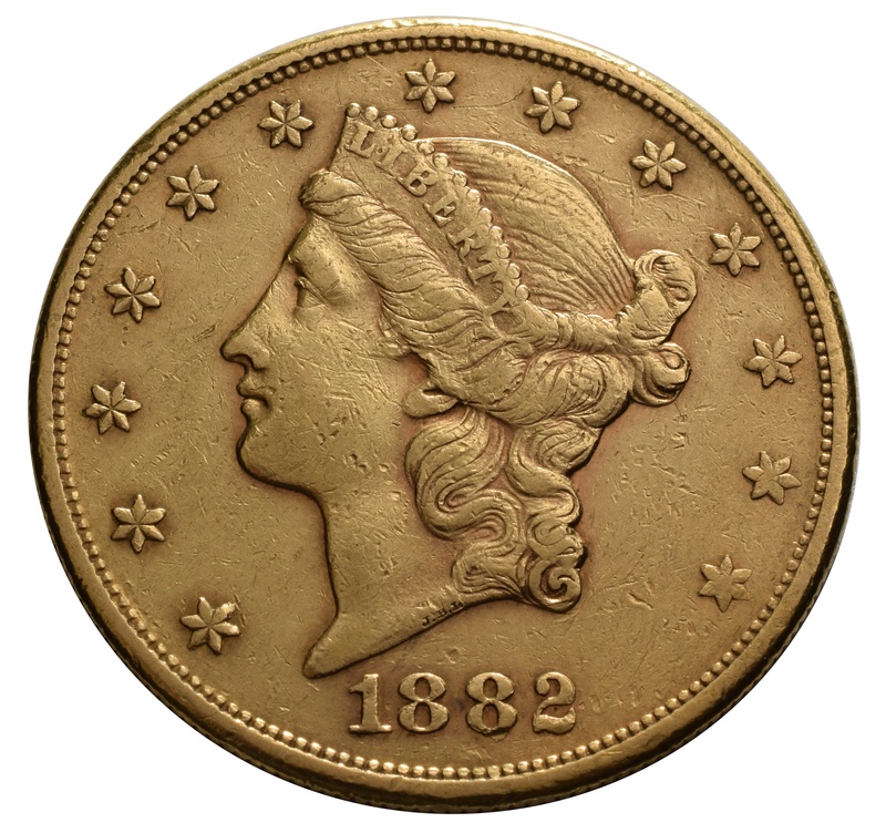1882 $20 Double Eagle Liberty Head Gold Coin, San Francisco
