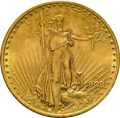 1908 gouden American Double Eagle (20 Dollar) munt St Gaudens Head Denver