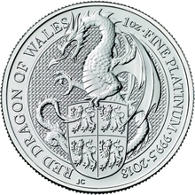 1oz Platinum Coin, The Red Dragon - Queens Beast