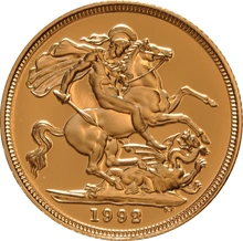 1992 Proof Sovereign Elizabeth Third head No box or certificate