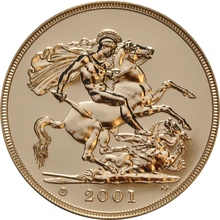 2001 Brilliant Uncirculated Gold Five Pound Coin (Quintuple Sovereign)