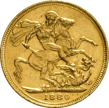 1880 Gold Sovereign - Victoria Young Head - M