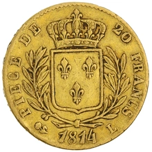 1814 20 French Francs - Louis XVIII Uniformed Bust - L