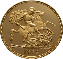 1994 Proof £5 Gouden Munt (Vijfvoudig Sovereign)  Geen Doos of Cert.