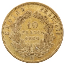 10 French Francs - Napoleon III (Bare Head) (1854 - 1860)