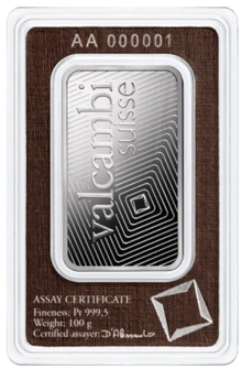 Valcambi 100 Gram Platina Baar