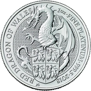 1oz Platinum Coin, The Red Dragon - Queens Beast