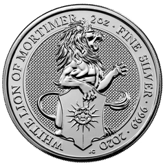 2020 2 troy ounce zilveren Queen's Beasts munt White Lion of Mortimer