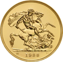 Brilliant Uncirculated Gold 1988  Five Pound Sovereign
