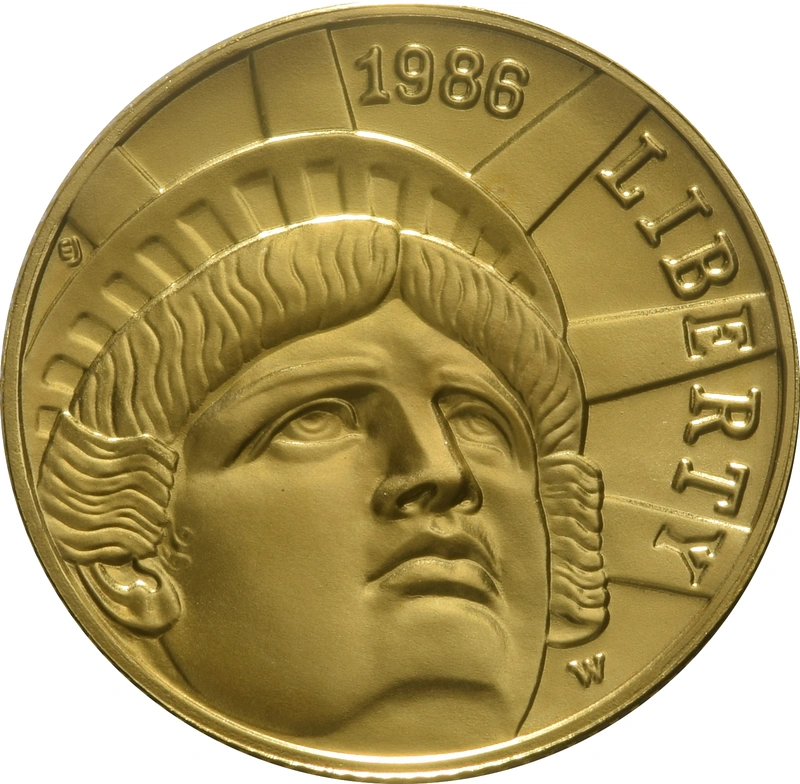 1986 gouden American 1/2 Eagle (5 Dollar) munt Statue of Liberty