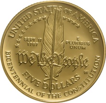 1987 Bicentenary of the Constitution - American Gold Half Eagle $5