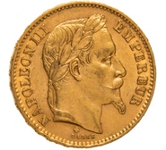 1867 20 French Francs - Napoleon III Laureate Head - A